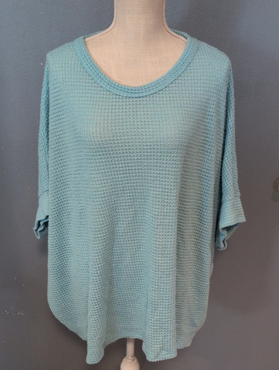 Andree Sweaters - Andrew Oversized Waffle Knit Henley Poncho Style Blouse Lagenlook Resortwear